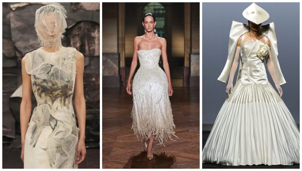 Váy couture họa tiết hoa nổi 3D gợi cảm hứng cho cô dâu