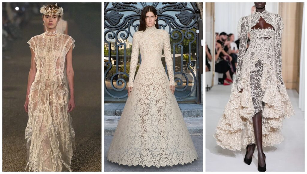 Váy cưới ren guipure hình nón gợi cảm hứng couture mạnh mẽ cho cô dâu