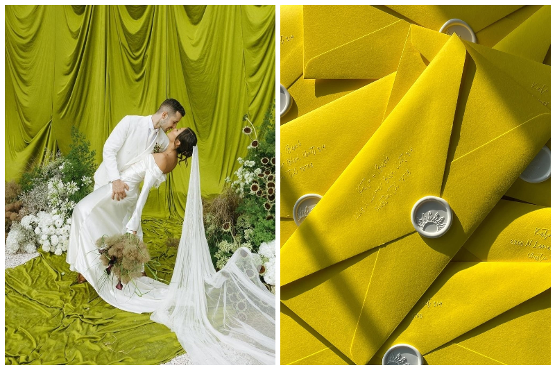 màu cưới 2026 chartreuse trong setup cưới hiện đại