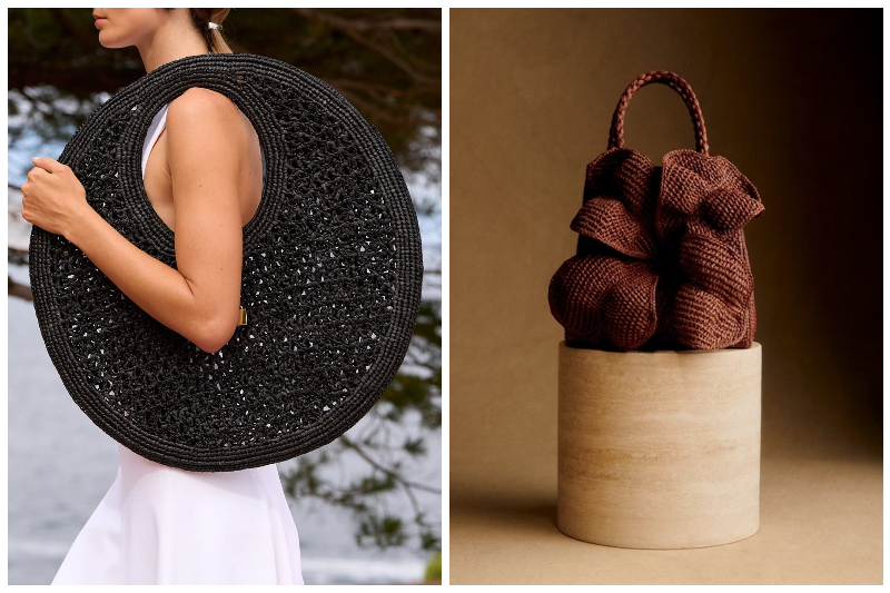 kính vintage trắng mix raffia tote