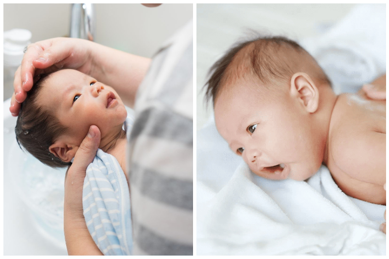 Tắm con nhanh và thoa kem dưỡng ẩm để bảo vệ làn da mỏng manh trước giá lạnh