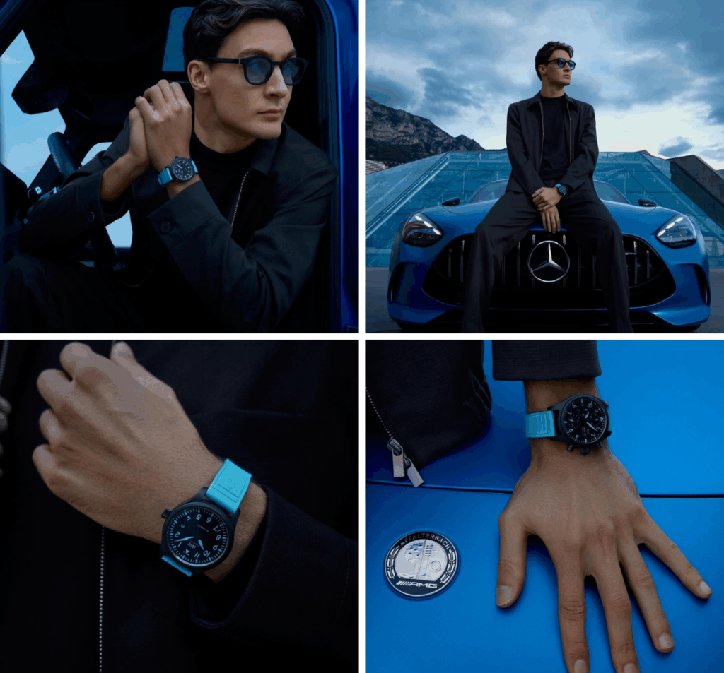 Các chi tiết màu xanh rực rỡ được lấy cảm hứng trực tiếp từ chiếc mũ bảo hiểm của Russell