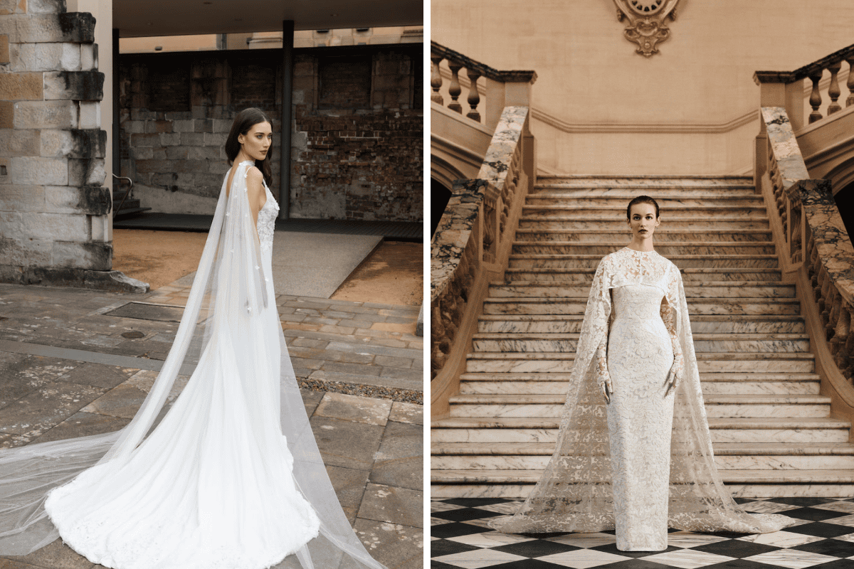 Nếu chiếc váy sở hữu phần lưng đính kết cầu kỳ, một dải voan phủ gót mỏng nhẹ sẽ mang lại vẻ đẹp đậm chất điện ảnh