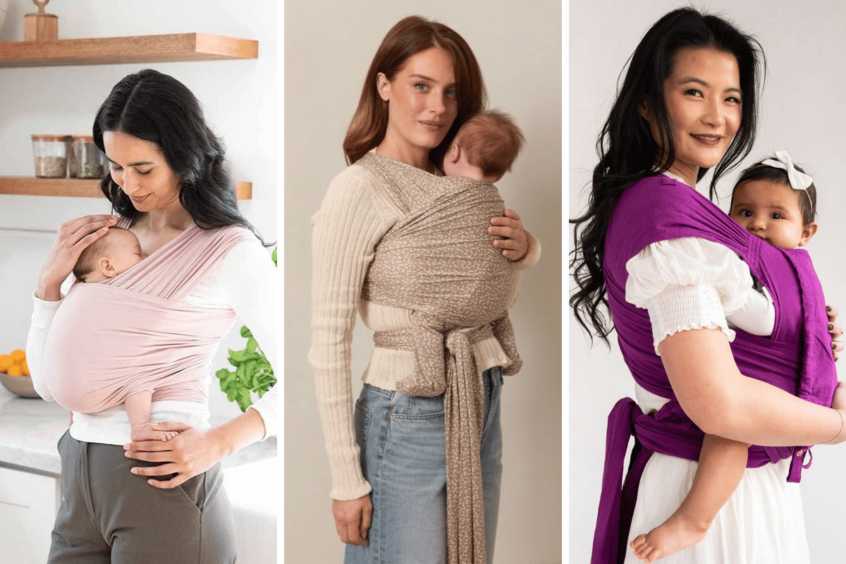 Hình 1: Từ trái qua: Ergobaby Aura, Sollybaby Wrap và Hope and Plum Meh Dai
